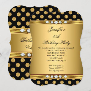 Invitation Faux Foil Gold Black Pois Diamond Anniversaire