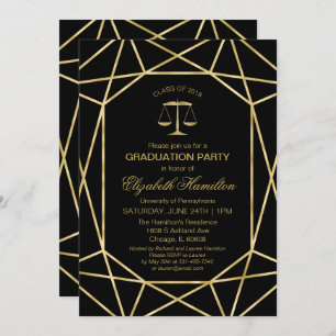 Invitation Faux Foil Gold Geometry Law School Grad Party