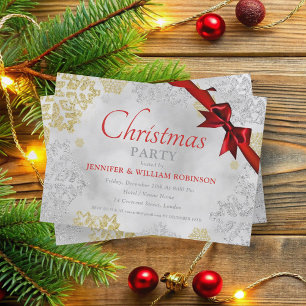 Invitation FAUX Foil Snowflakes Xmas Ribbon Silver