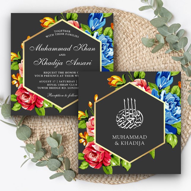 Invitation Faux géométrique Vibrant or Floral Mariage islamiq (Créateur téléchargé)