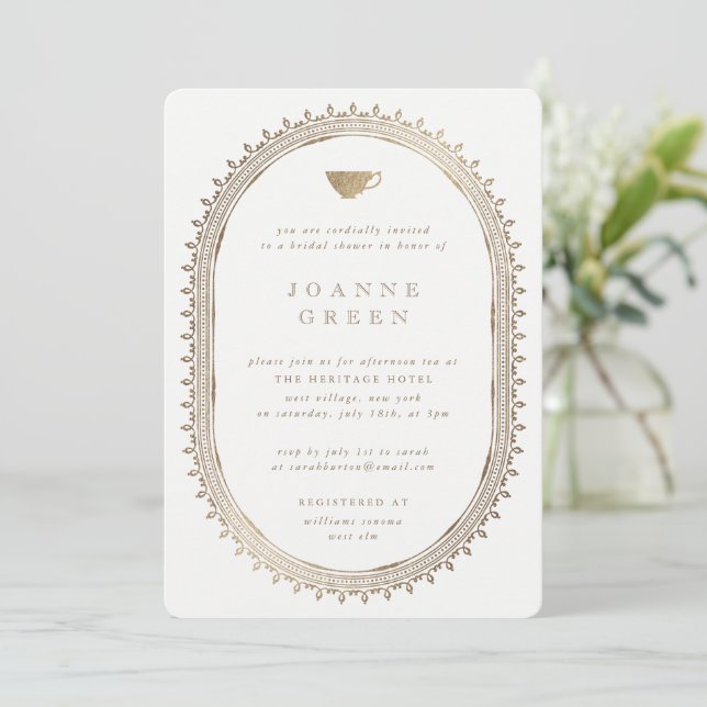 Invitation Faux Gold Afnoon Tea Bridal/Wedding shower (Debout devant)