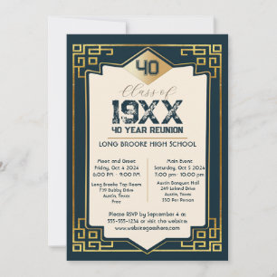 Invitation Faux Gold Art Déco 40 Année Réunion lycée