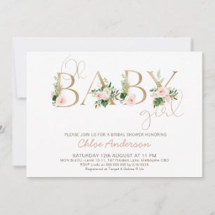 Invitation Faux Gold Baby Floral Oh Girl Baby shower