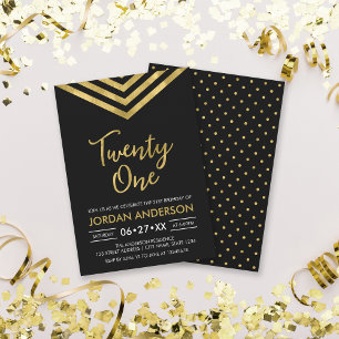 Invitation Faux Gold Chevron 21e fête d'anniversaire