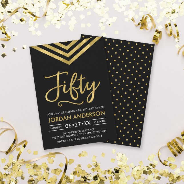Invitation Faux Gold Chevron 50e fête d'anniversaire (Créateur téléchargé)