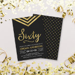 Invitation Faux Gold Chevron 60e fête d'anniversaire<br><div class="desc">Invitation du 60e anniversaire moderne avec un élégant chevron géométrique et le mot "Sixty" en faux or contre un arrière - plan noir. La carte comprend un motif correspondant à l'arrière. Consultez les éléments correspondants ici http://www.zazzle.com/collections/modern_faux_gold_chevron_celebration_collection-119531050277382712?rf=238364477188679314 Personnalisez-le en remplaçant le texte de l'espace réservé pour ajouter vos informations. Pour plus...</div>