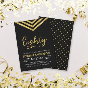 Invitation Faux Gold Chevron 80e fête d'anniversaire