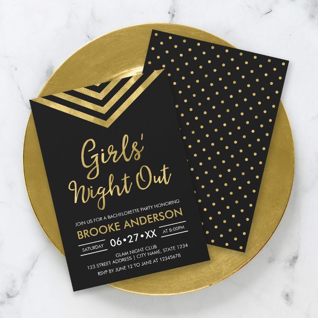 Invitation Faux Gold Chevron Bachelorette Girls Night Out (Créateur téléchargé)