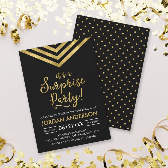 Invitation Faux Gold Chevron C'est un anniversaire de fête su (Créateur téléchargé)