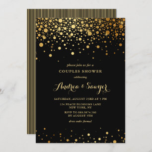 Invitation Faux Gold Confetti Dots Couples Noir Douche