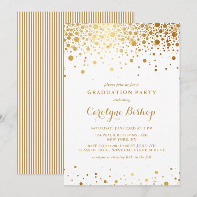 Invitation Faux Gold Confetti Dots Graduation Party (Devant / Derrière)