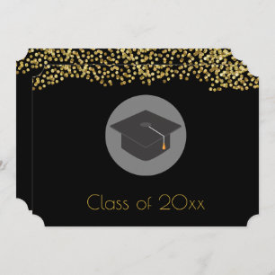 Invitation Faux Gold Confetti & Graduation Cap Classe de 20xx