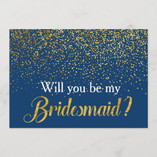 Invitation Faux Gold Confetti Navy Serez-vous ma servante