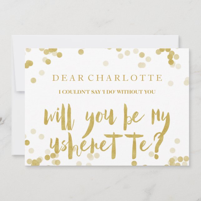 Invitation Faux Gold Confetti Serez-Vous Mon Usherette (Devant)