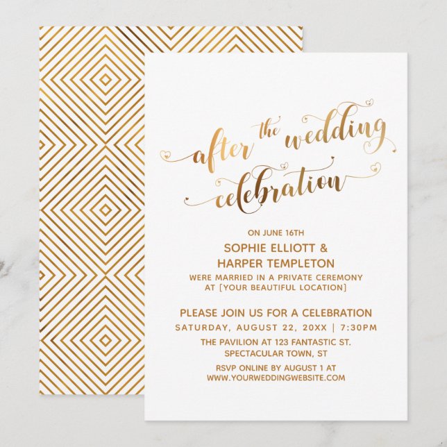 Invitation Faux Gold en blanc après la fête du Mariage (Devant / Derrière)