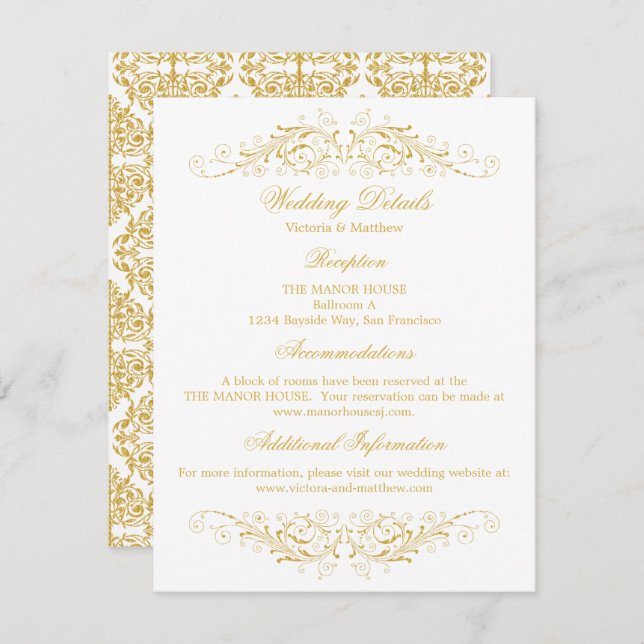 Invitation Faux Gold Flourish Mariage damassé Détails (Devant / Derrière)