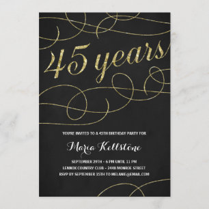 Invitation Faux Gold Foil 45e fête d'anniversaire de Swanky