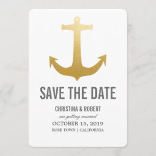Invitation Faux Gold Foil Ancre Nautique Enregistrer La Date