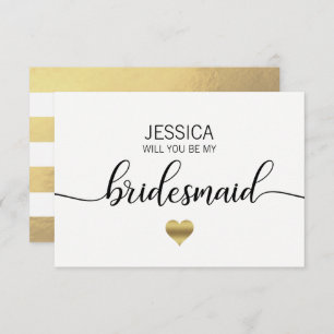 Invitation Faux Gold Foil Black Serez-vous ma servante d'honn