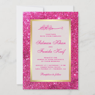 Invitation Faux Gold Foil Bright rose Parties scintillant Mar