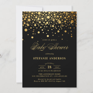 Invitation Faux Gold Foil Confetti Baby shower noir