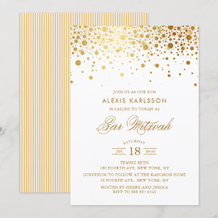 Invitation Faux Gold Foil Confetti Bar Mitzvah