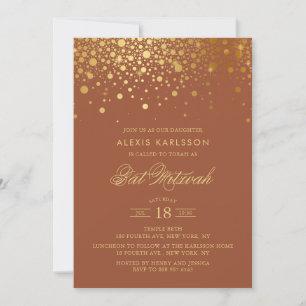 Invitation Faux Gold Foil Confetti Bat mitzvah en terre cuite