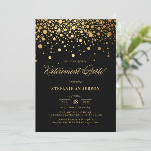 Invitation Faux Gold Foil Confetti Black Retirement Party