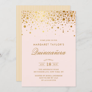 Invitation Faux Gold Foil Confetti Blush Pink Quinceañera