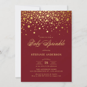 Invitation Faux Gold Foil Confetti Burgundy Baby Sprinky