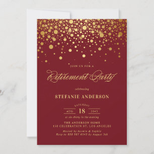 Invitation Faux Gold Foil Confetti Burgundy Retraite Party
