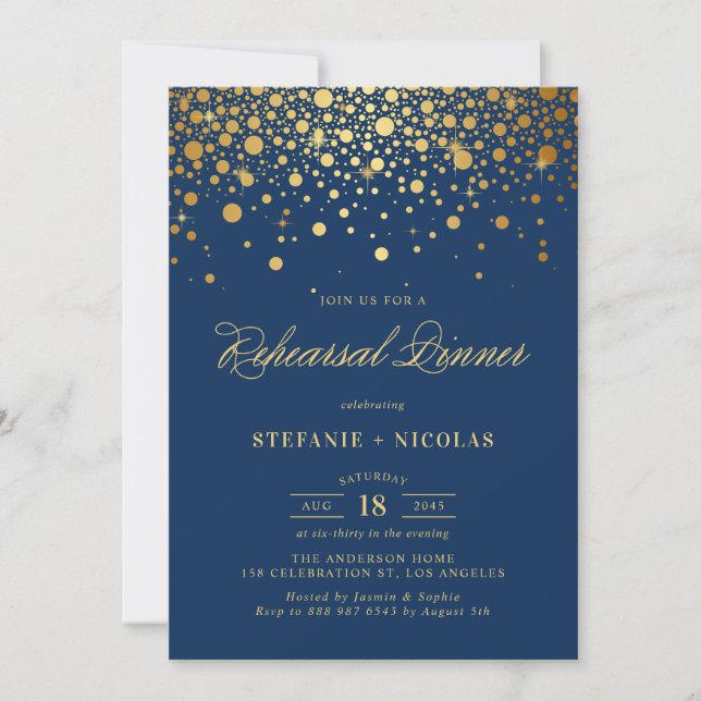 Invitation Faux Gold Foil Confetti | Dîner de répétition de l (Devant)