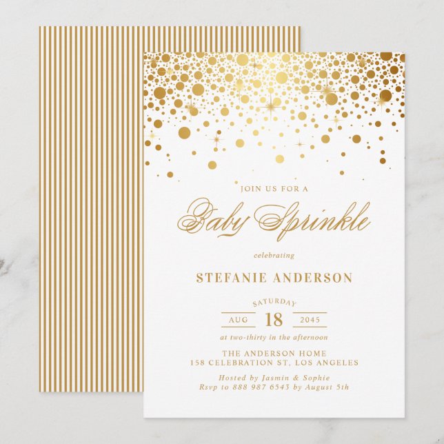 Invitation Faux Gold Foil Confetti Dots Baby Sprinkel (Devant / Derrière)