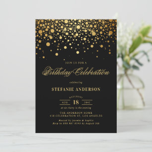 Invitation Faux Gold Foil Confetti Dots Noir Anniversaire