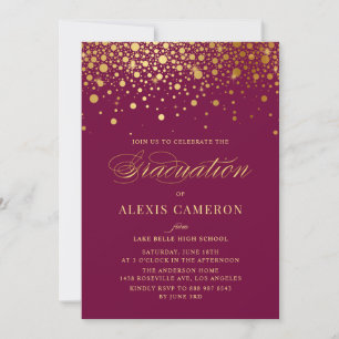 Invitation Faux Gold Foil Confetti Dots Purple Graduation