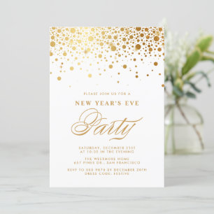 Invitation Faux Gold Foil Confetti Dots Soirée du Nouvel An
