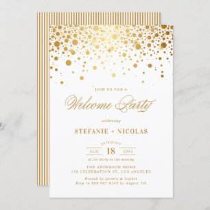 Invitation Faux Gold Foil Confetti Dots White Welcome Party