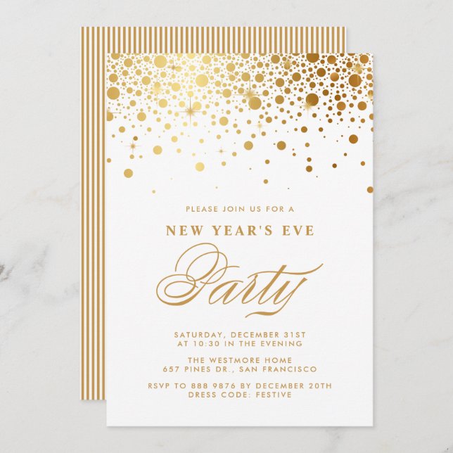 Invitation Faux Gold Foil Confetti fête de la Saint-Sylvestre (Devant / Derrière)