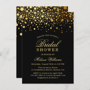 Invitation Faux Gold Foil Confetti   Fête des mariées noire