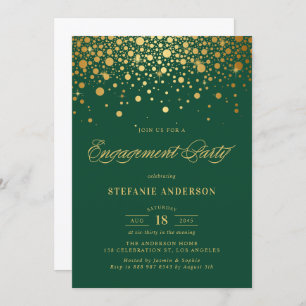 Invitation Faux Gold Foil Confetti Green Engagement