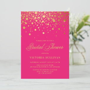Invitation Faux Gold Foil Confetti Hot Pink Fête des mariées