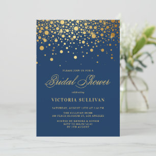 Invitation Faux Gold Foil Confetti Marine Blue Fête des marié