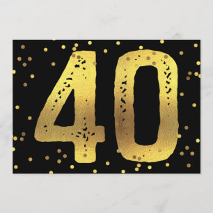 Invitation Faux Gold Foil Confetti Noir 40e fête d'anniversai
