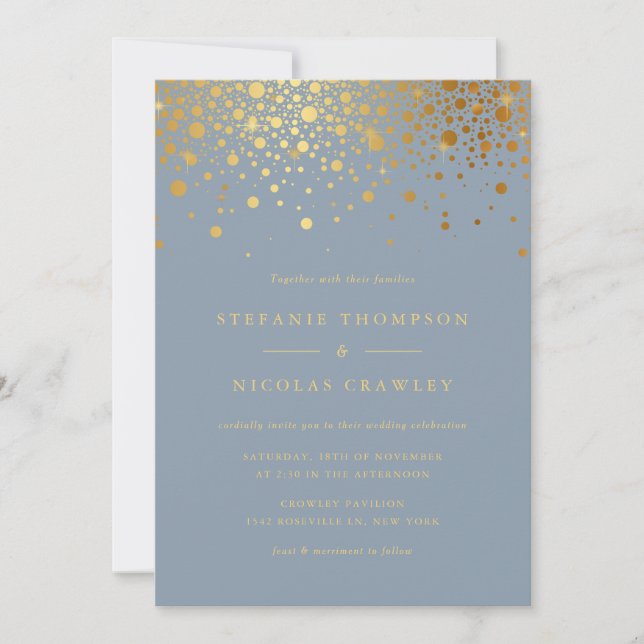 Invitation Faux Gold Foil Confetti Points Mariage rose (Devant)