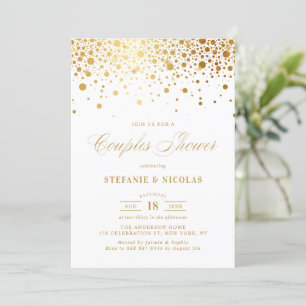 Invitation Faux Gold Foil Confetti White Couples Douche