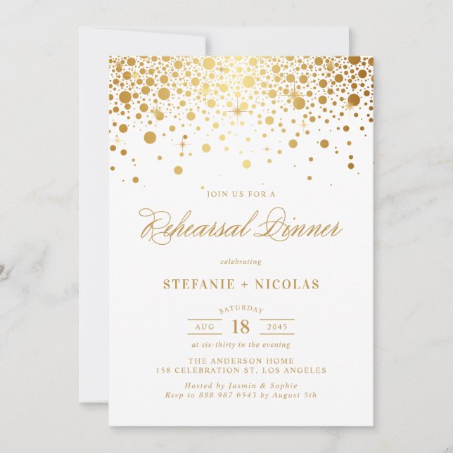 Invitation Faux Gold Foil Élégant Dîner de répétition Invitat (Devant)