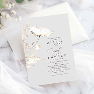 Invitation Faux Gold Foil Fleur sauvage gris clair Mariage