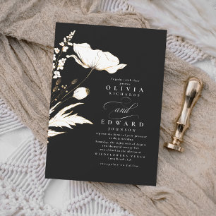 Invitation Faux Gold Foil Fleurs sauvages Mariage noir unique