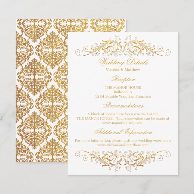 Invitation Faux Gold Foil Flourdissant Mariage damassé Détail (Devant / Derrière)