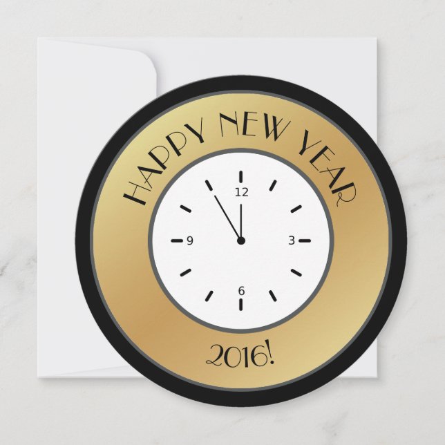 Invitation Faux Gold Foil Horloge minuit Bonne année (Devant)